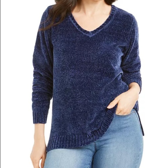 NWT Karen Scott Blue Chenille V-neck Sweater - Picture 6 of 6